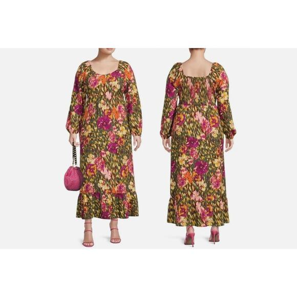 Terra & Sky 1X Floral Babydoll Maxi Dress Empire Waist Boho Peasant Cottagecore - Picture 2 of 12